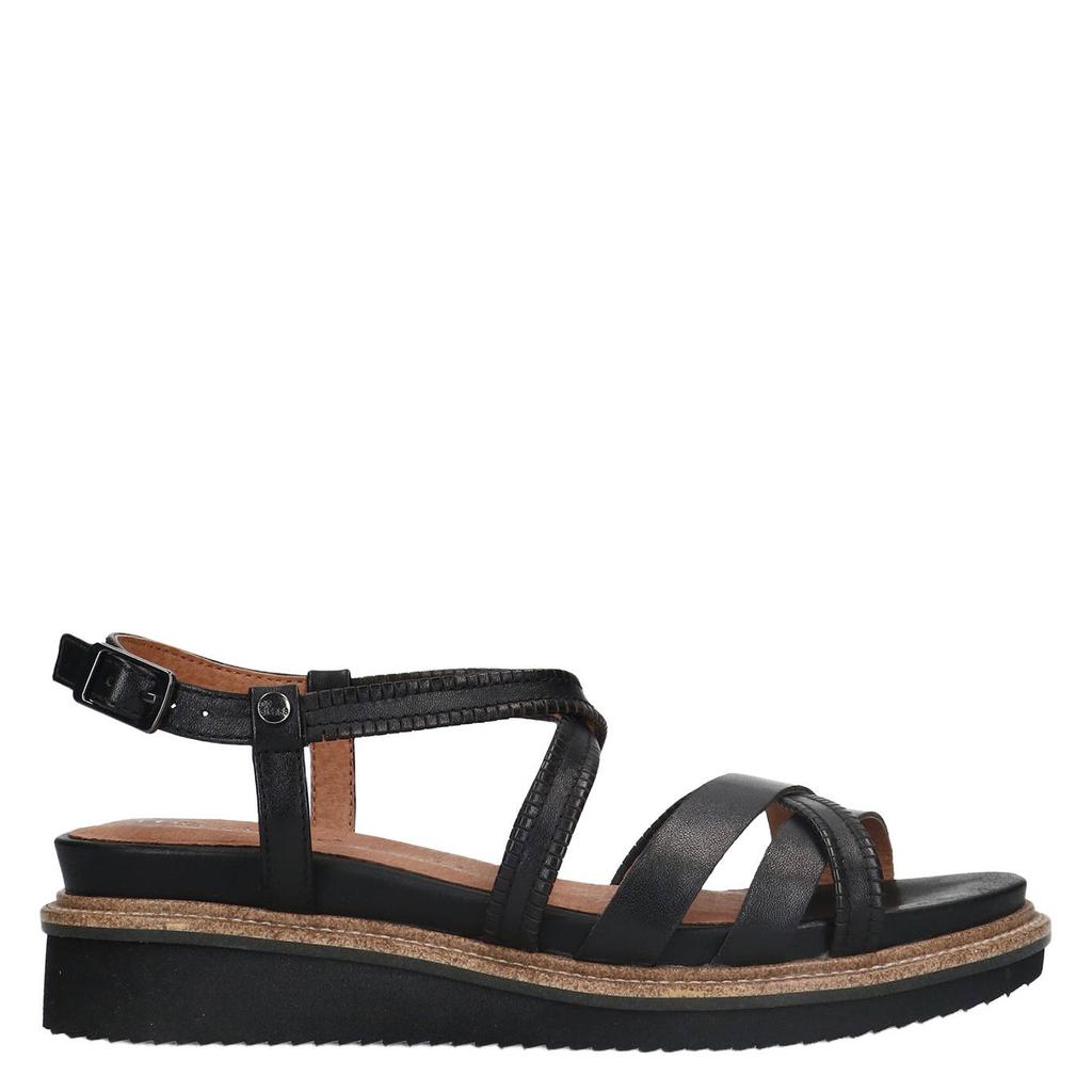Zwarte dames No Stress leren sandalen met gesp