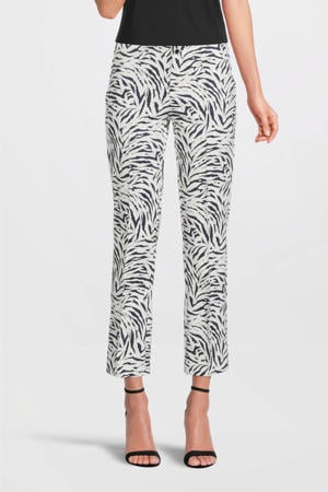 cropped slim fit broek Alisa met zebraprint ecru/donkerblauw