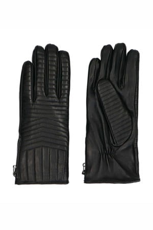 leren doorgestikte handschoenen zwart