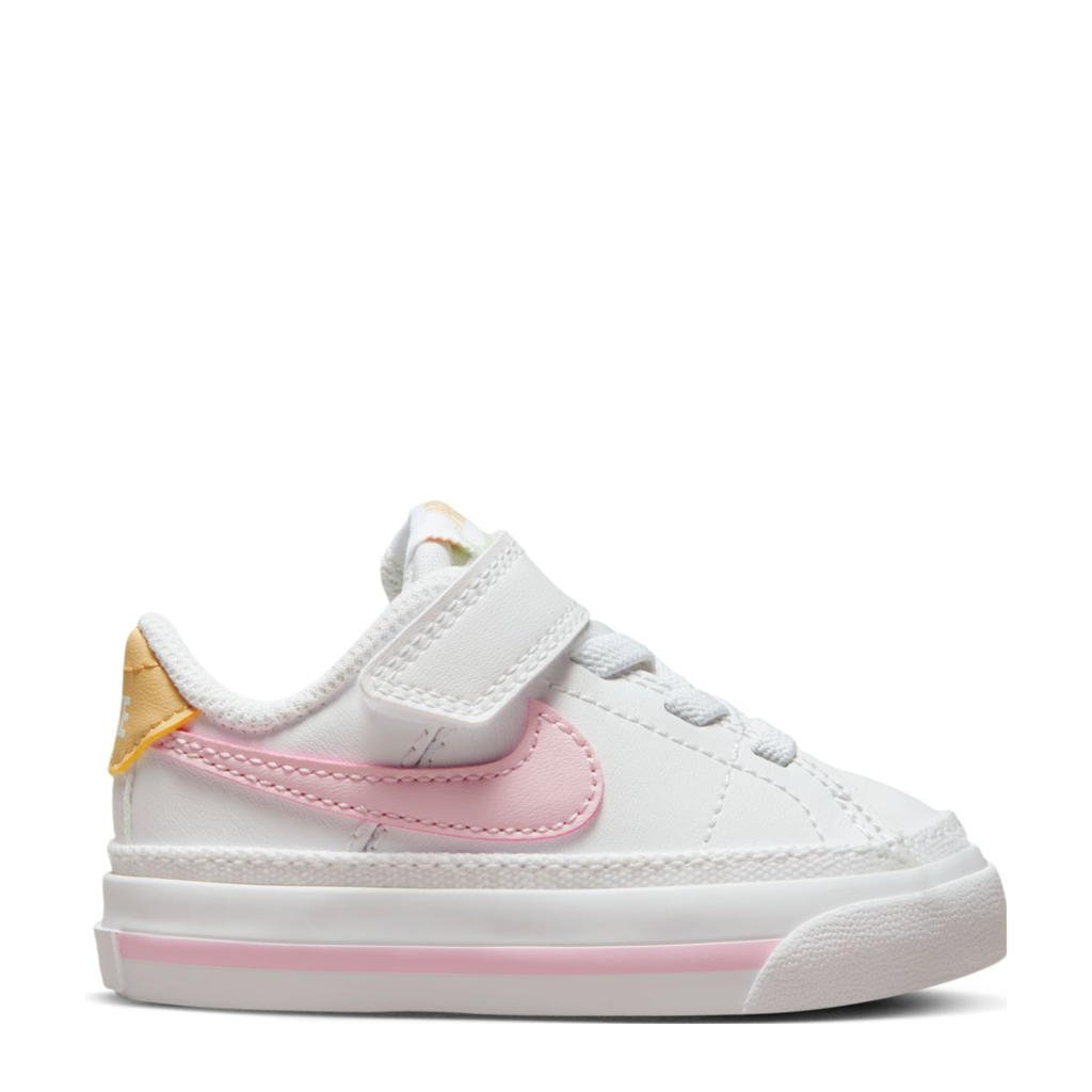 Wit en roze jongens en meisjes Nike Court Legacy sneakers van textiel met veters en logo