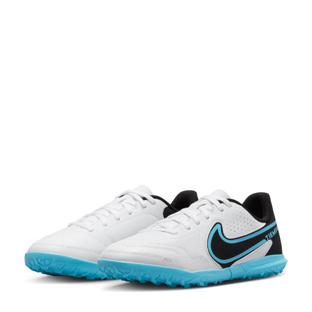 Zonnebrand Ringlet Boek Nike Tiempo Legend 9 Club TF Jr. voetbalschoenen wit/zwart/blauw | wehkamp