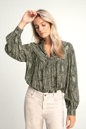 blouse met all over print groen/zwart