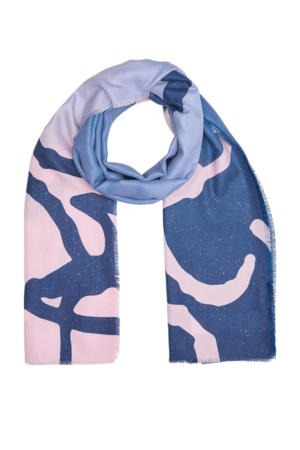 sjaal met grafische print lichtroze/blauw
