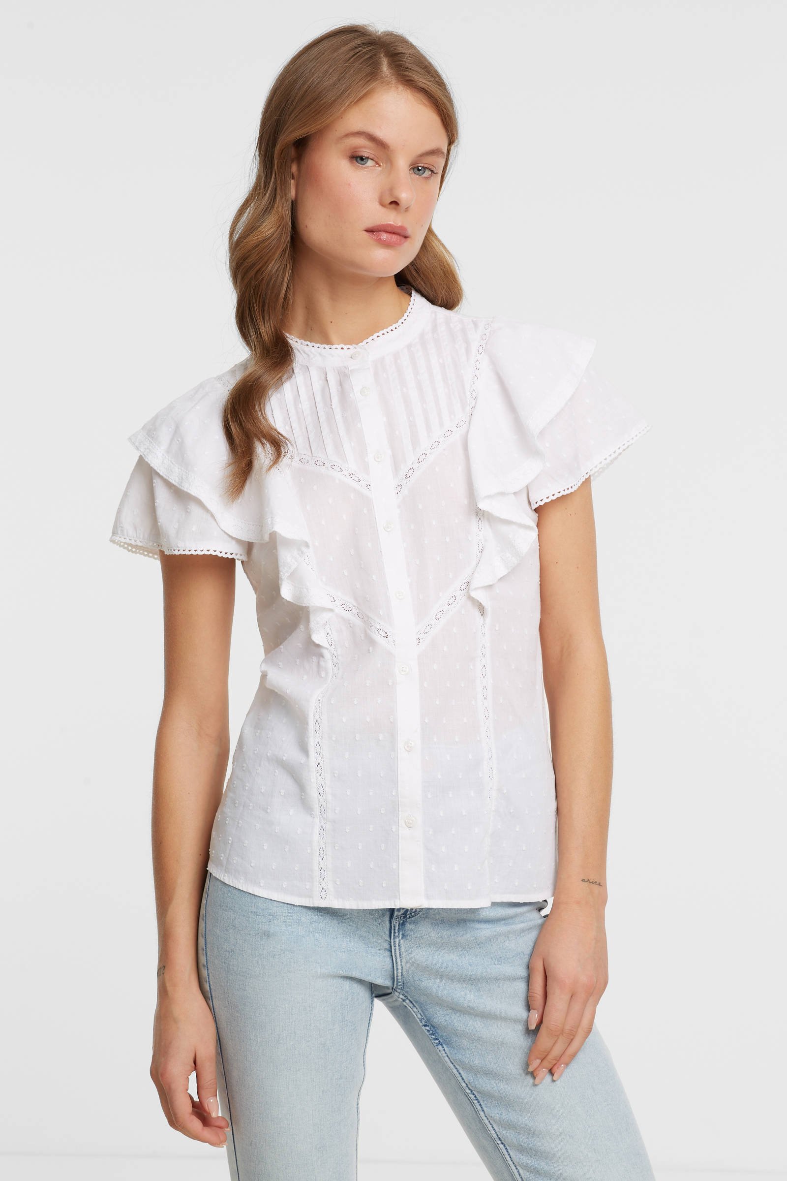 Witte dames blouse met korte online mouw