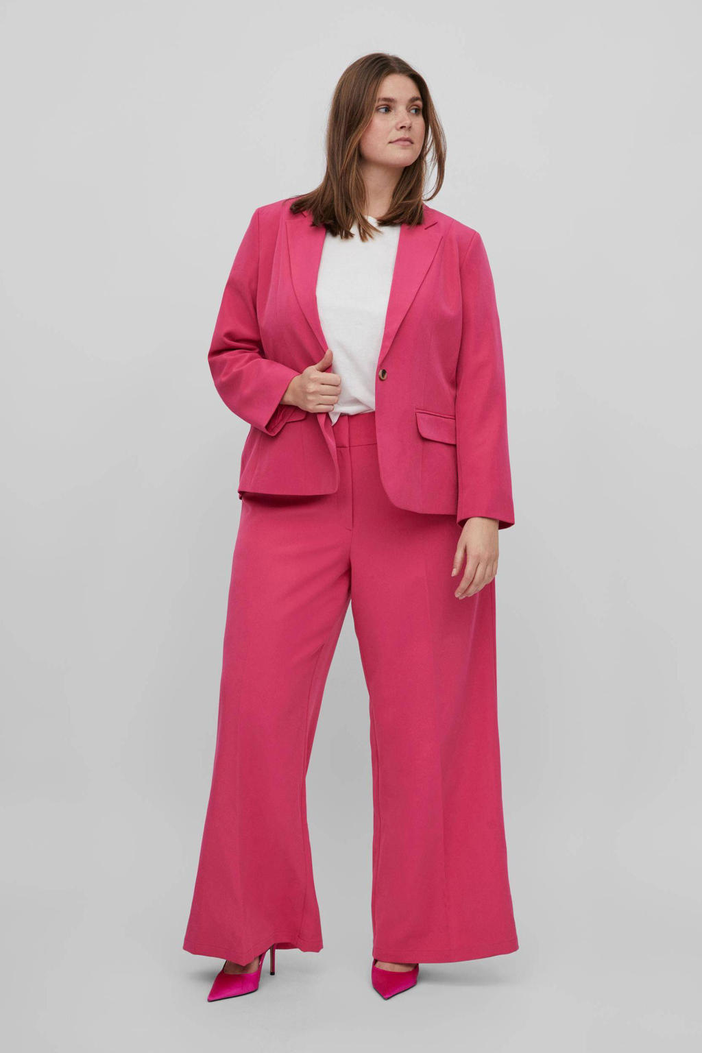 Roze dames EVOKED VILA loose fit blazer van polyester met lange mouwen, reverskraag en knoopsluiting