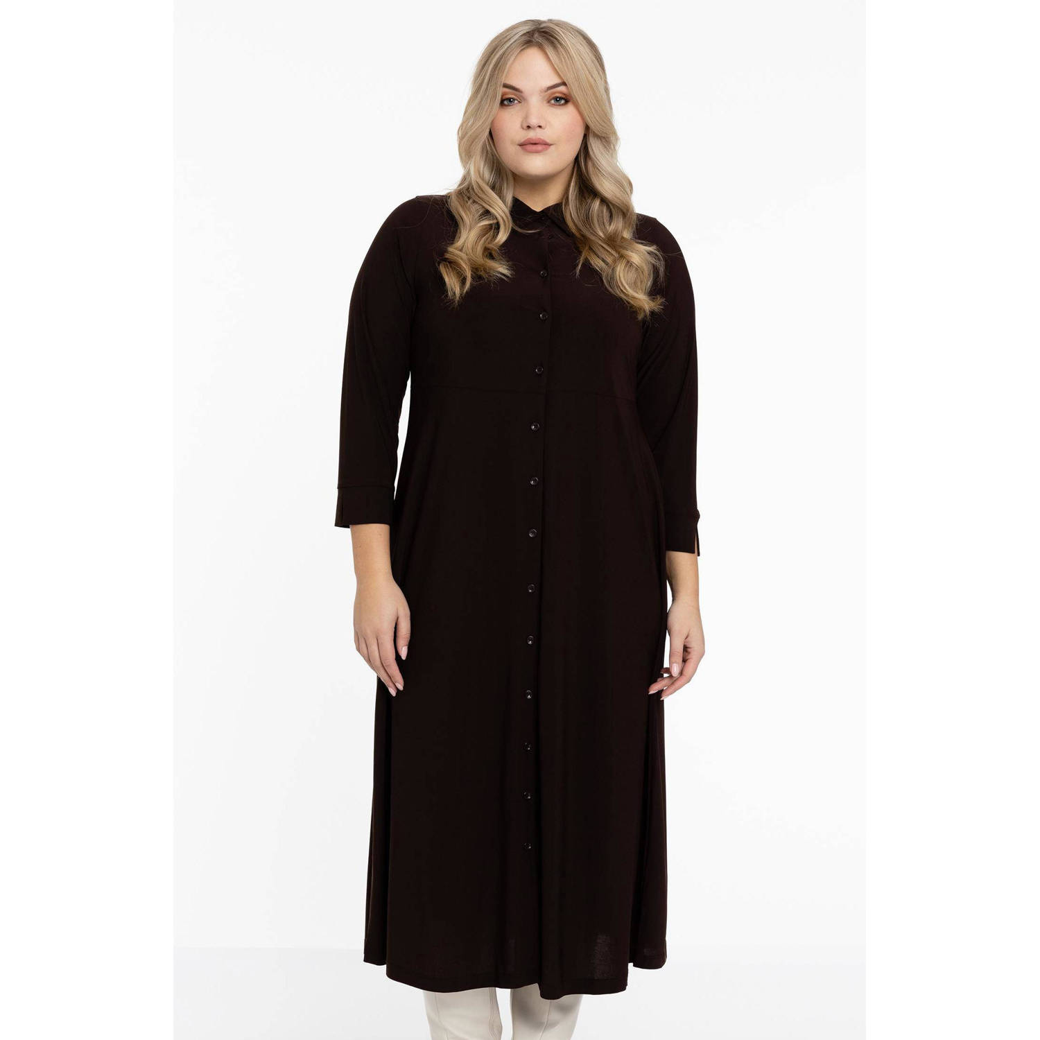 YOEK blousejurk DOLCE van travelstof bruin