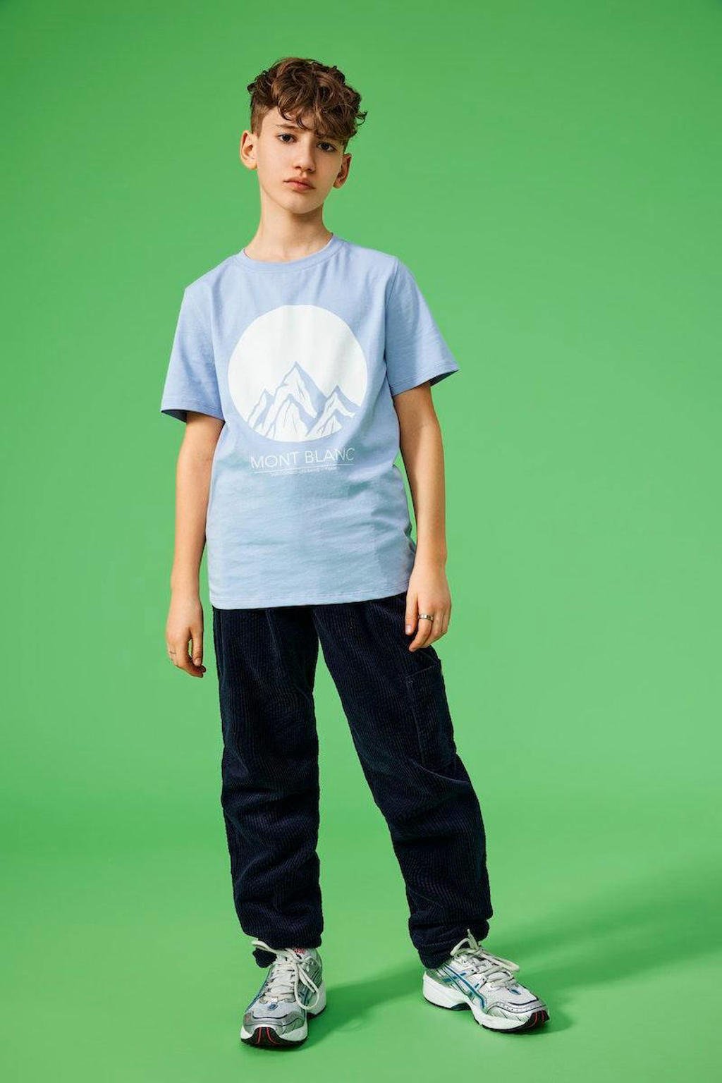 Blauwe jongens KIDS ONLY BOY T-shirt van katoen met printopdruk, korte mouwen en ronde hals