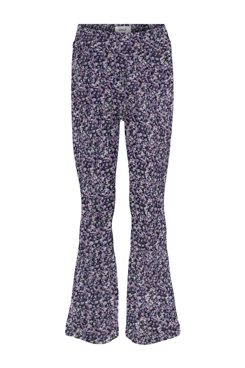 Donkerblauw en lilakleurige meisjes KIDS ONLY GIRL gebloemde flared broek met regular waist en elastische tailleband