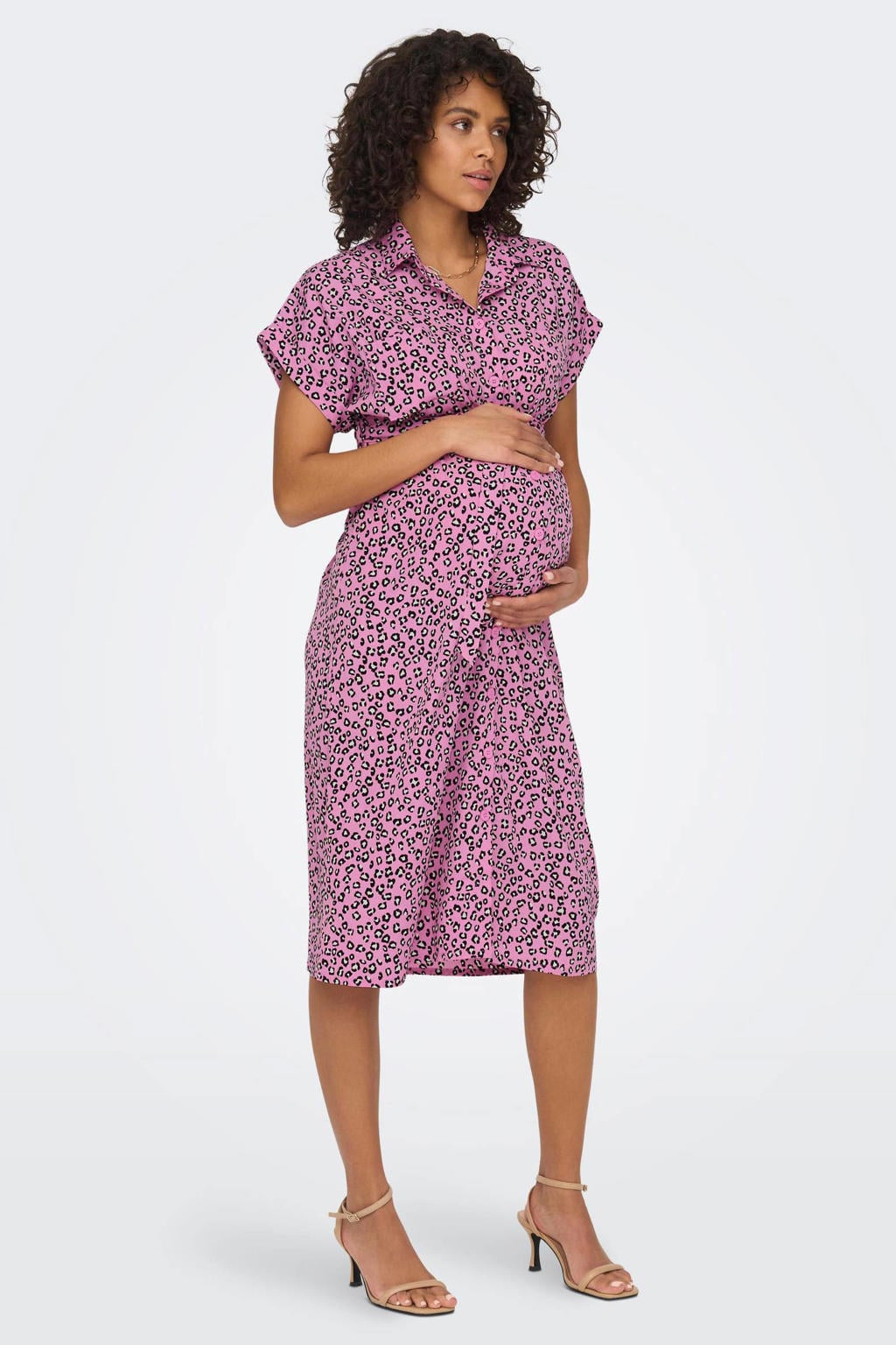 ONLY MATERNITY zwangerschaps- en voedingsjurk OLMHANNOVER met ceintuur roze/zwart