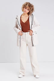 thumbnail: Ecru dames Cache Cache high waist wide leg jeans van denim met rits- en knoopsluiting en effen