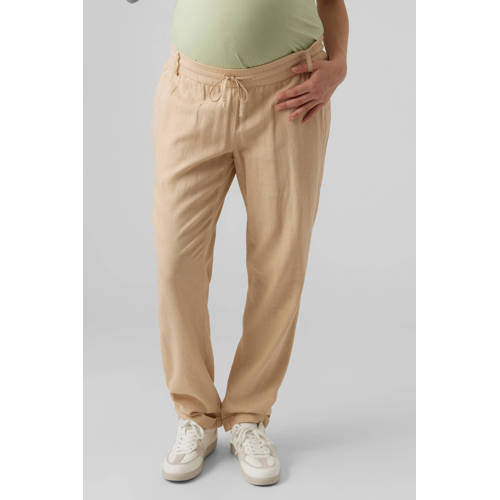 MAMALICIOUS regular fit broek MLBEACH met linnen ecru afbeelding