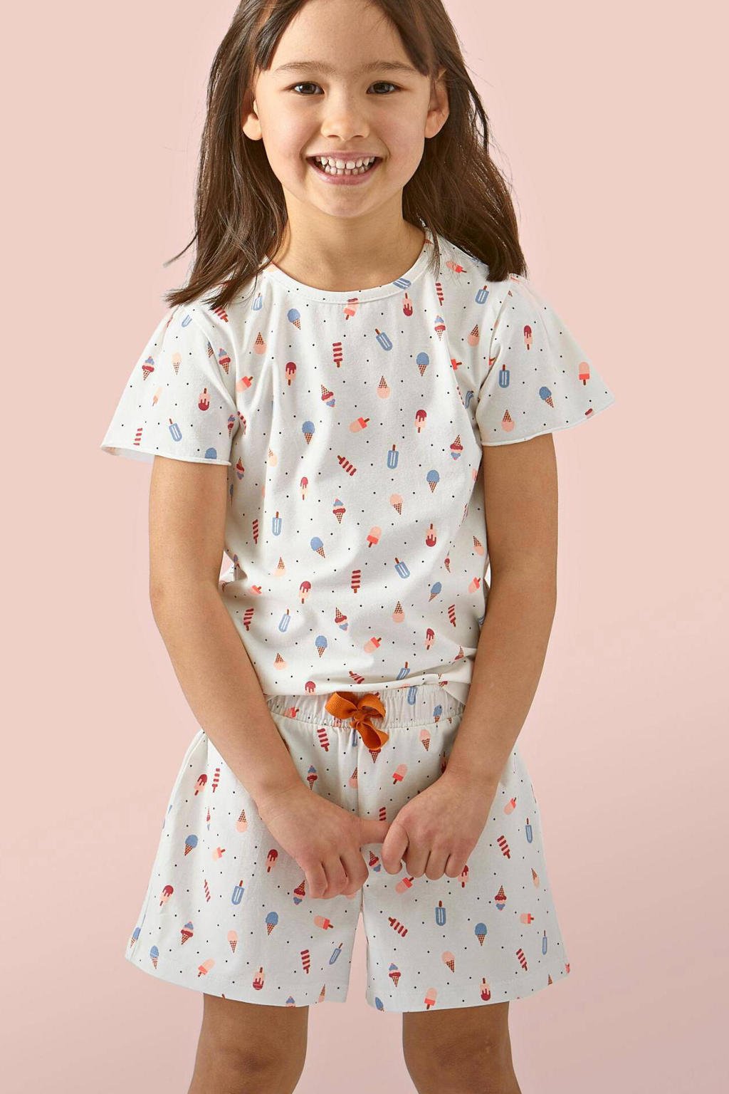 Little Label shortama met all over print van katoen ecru/blauw/rood