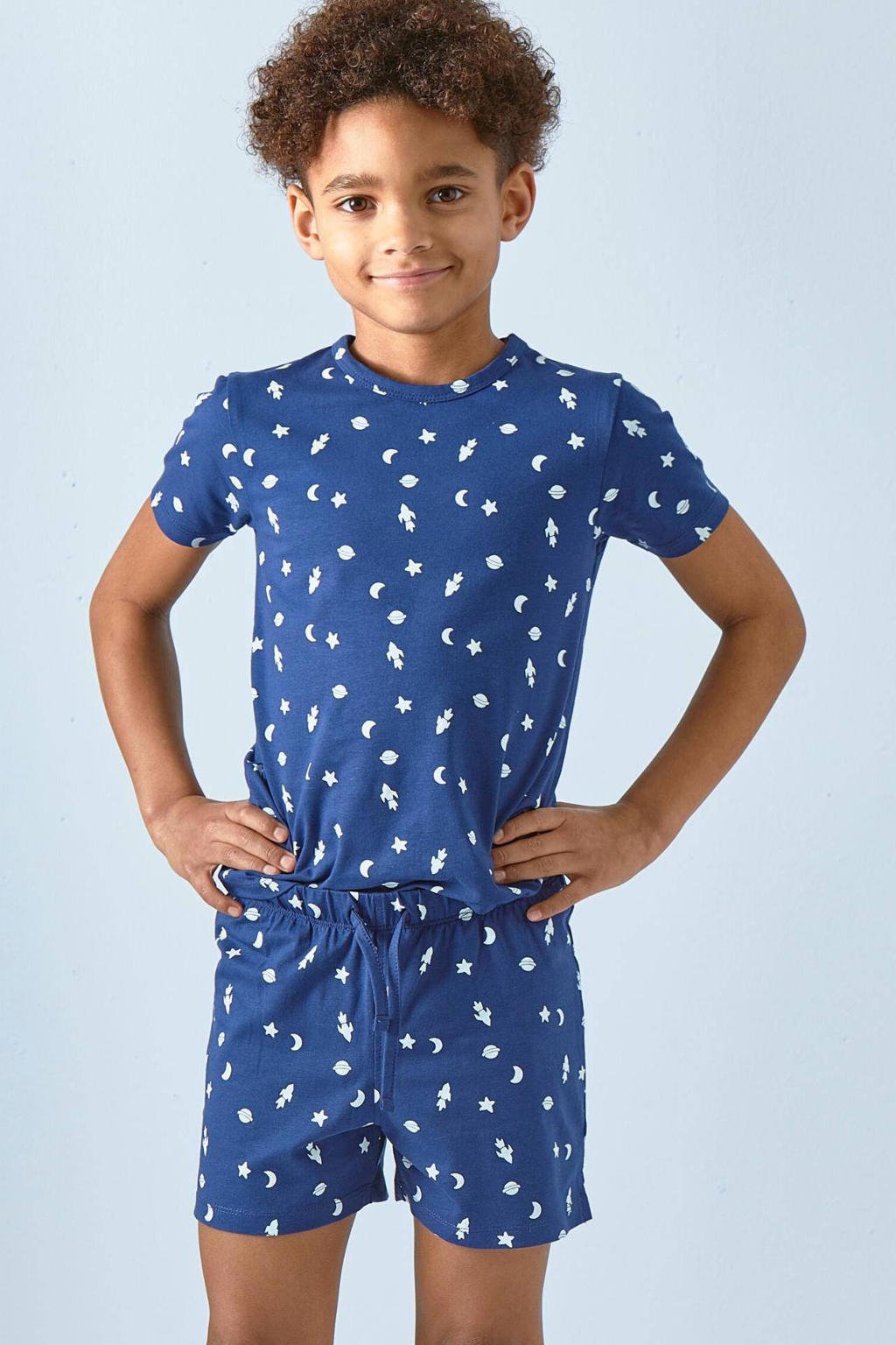 Little Label shortama met all over print van katoen blauw