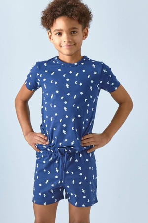 shortama met all over print van katoen blauw