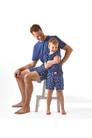 shortama met all over print van katoen donkerblauw