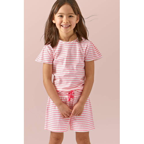 Little Label gestreepte shortama van katoen roze/wit afbeelding