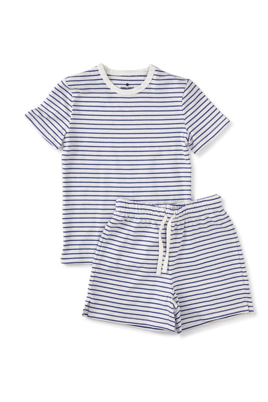 Little Label gestreepte shortama van katoen blauw/wit