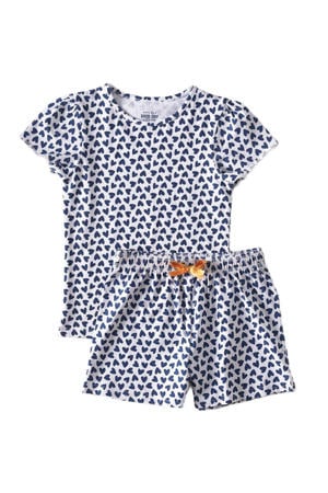 shortama van katoen blauw/wit