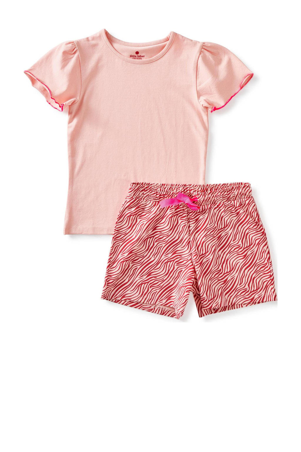 Little Label shortama met zebraprint van katoen roze/rood