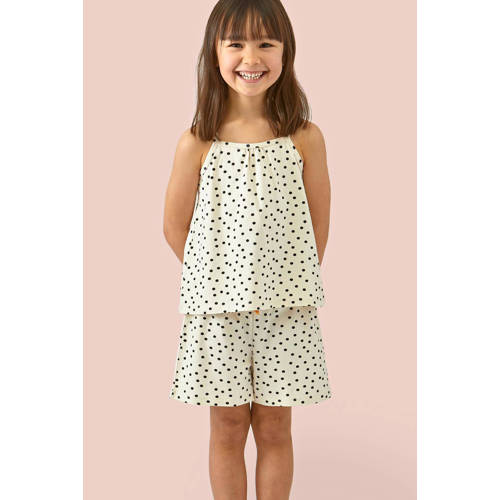 Little Label shortama met stippen van katoen ecru/zwart afbeelding