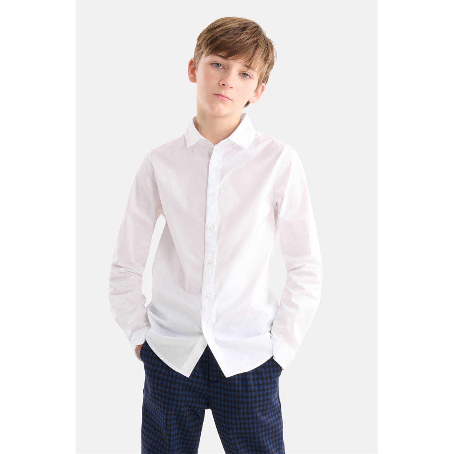 Shoeby overhemd Basic wit Jongens Katoen Klassieke kraag 110 116