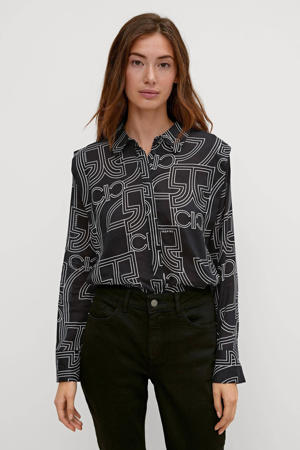 blouse met all over print zwart/wit