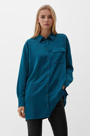 geweven blouse met plooien blauw