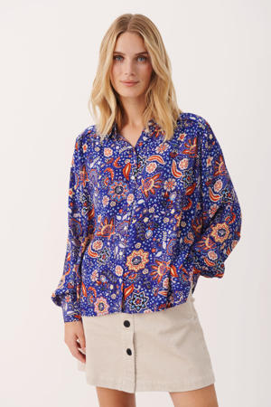 blouse VernaPW met all over print blauw/rood/oranje