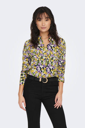 gebloemde blouse JDYALICE zwart/paars/geel