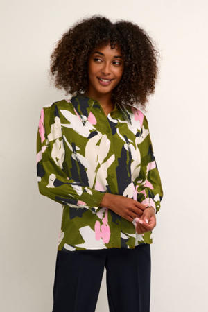 blouse KAninna met grafische print groen/roze/donkerblauw
