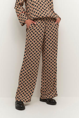 high waist loose fit wide leg broek KAquin met grafische print zwart/oranje/groen