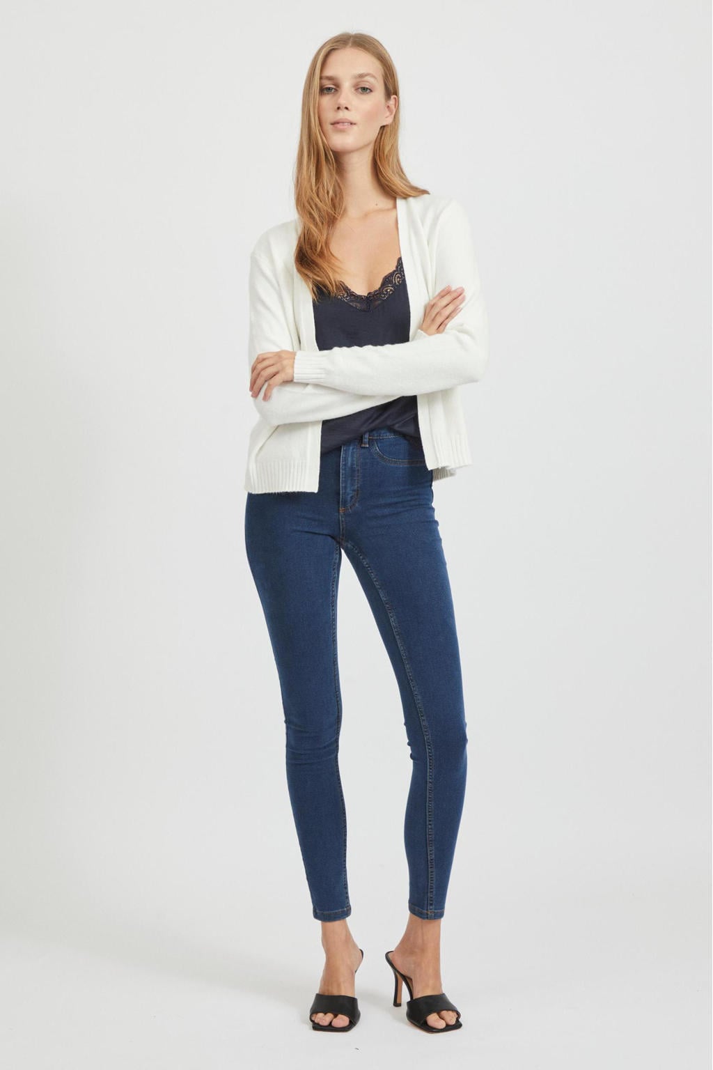 Witte dames VILA vest van viscose met lange mouwen en openvallende hals
