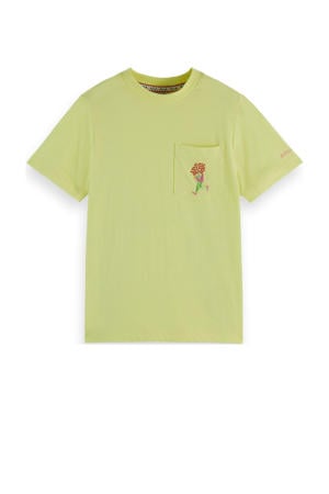 T-shirt met printopdruk en borduursels limegroen