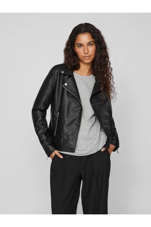 imitatieleren bikerjack VICARA zwart