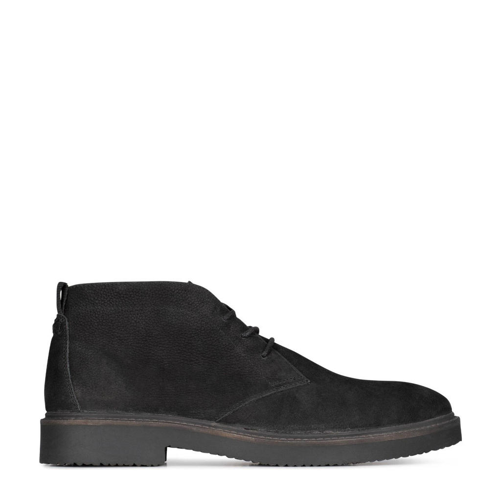 Zwarte heren PS Poelman Hudson nubuck veterschoenen met effen