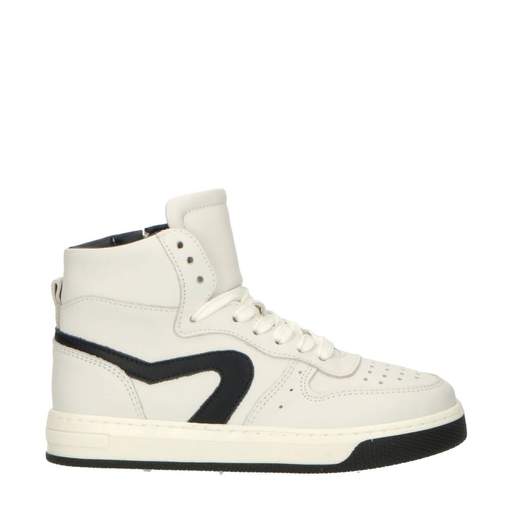 Wit en zwarte jongens Hip leren sneakers met rits- en vetersluiting