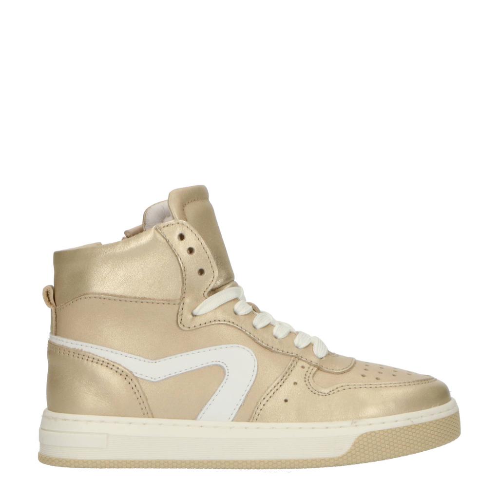 Gouden meisjes Hip H1301 leren sneakers met rits- en vetersluiting