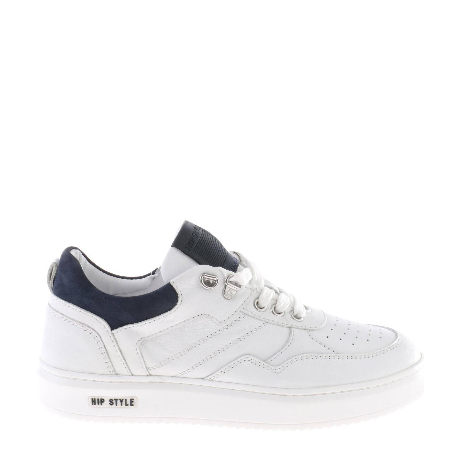 leren sneakers wit donkerblauw