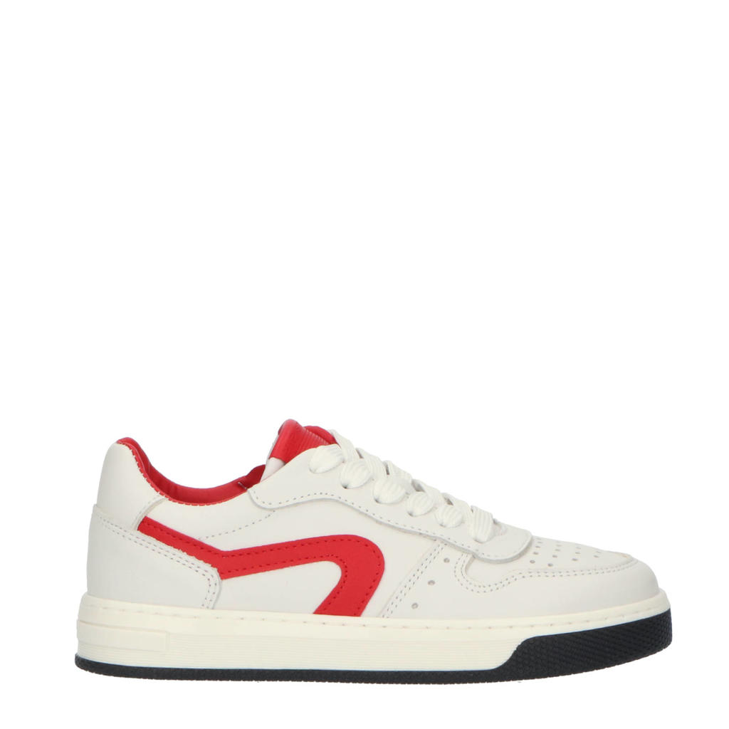 Wit en rode jongens Hip leren sneakers met rits- en vetersluiting