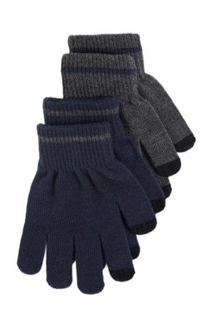 gebreide handschoenen - set van 2 donkerblauw/grijs