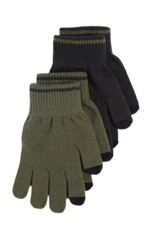 gebreide handschoenen - set van 2 kaki/zwart