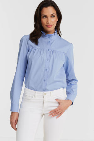 poplin blouse met ruches blauw