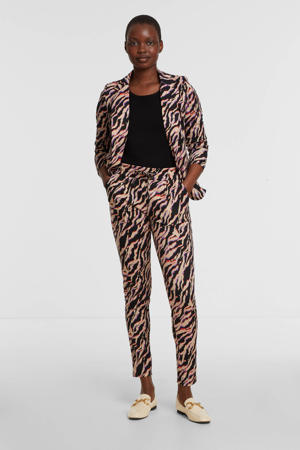regular fit pantalon IXKATE met zebraprint zwart/lichtbruin/rood