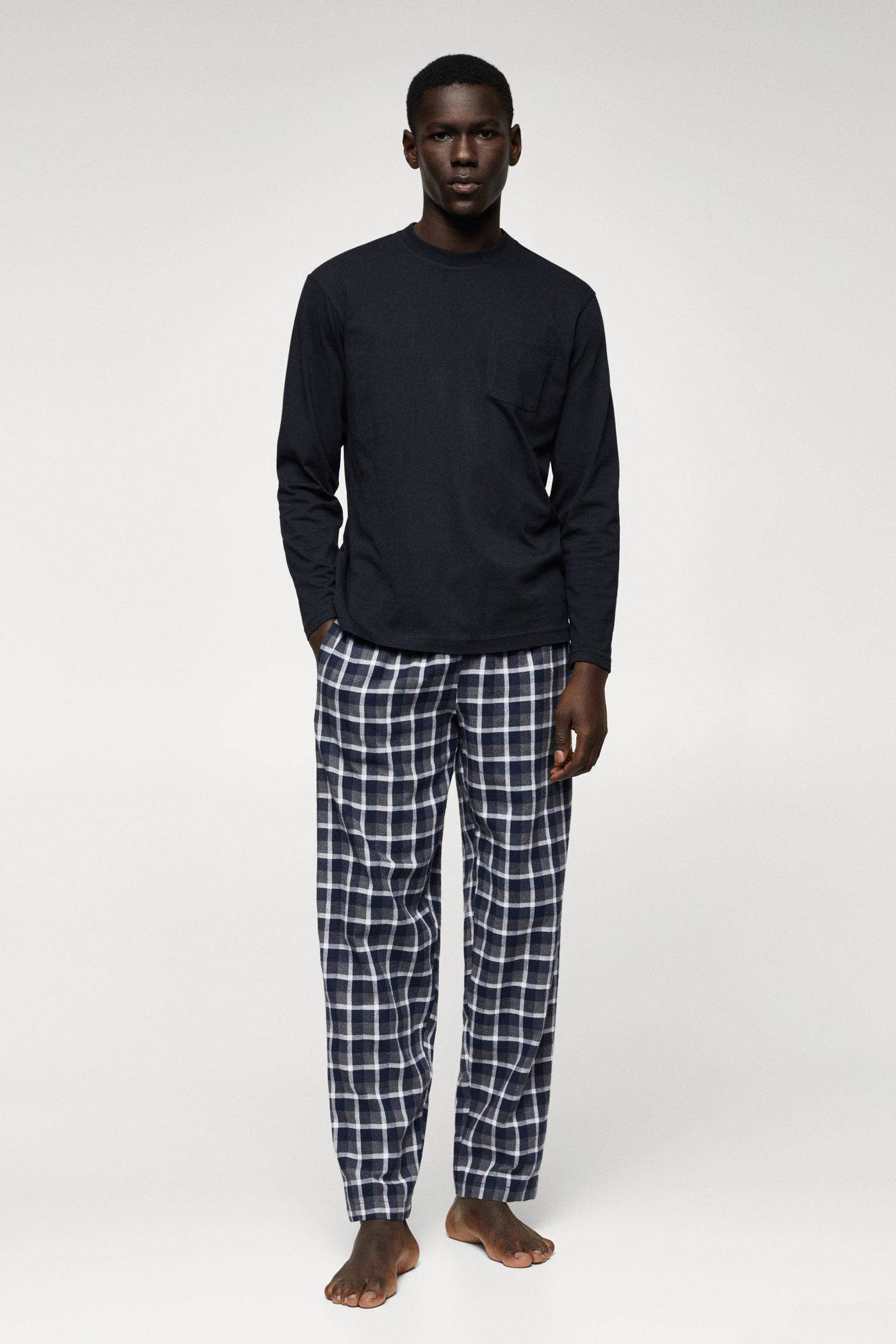 Mango Man pyjama met ruit donkerblauw/grijs | wehkamp