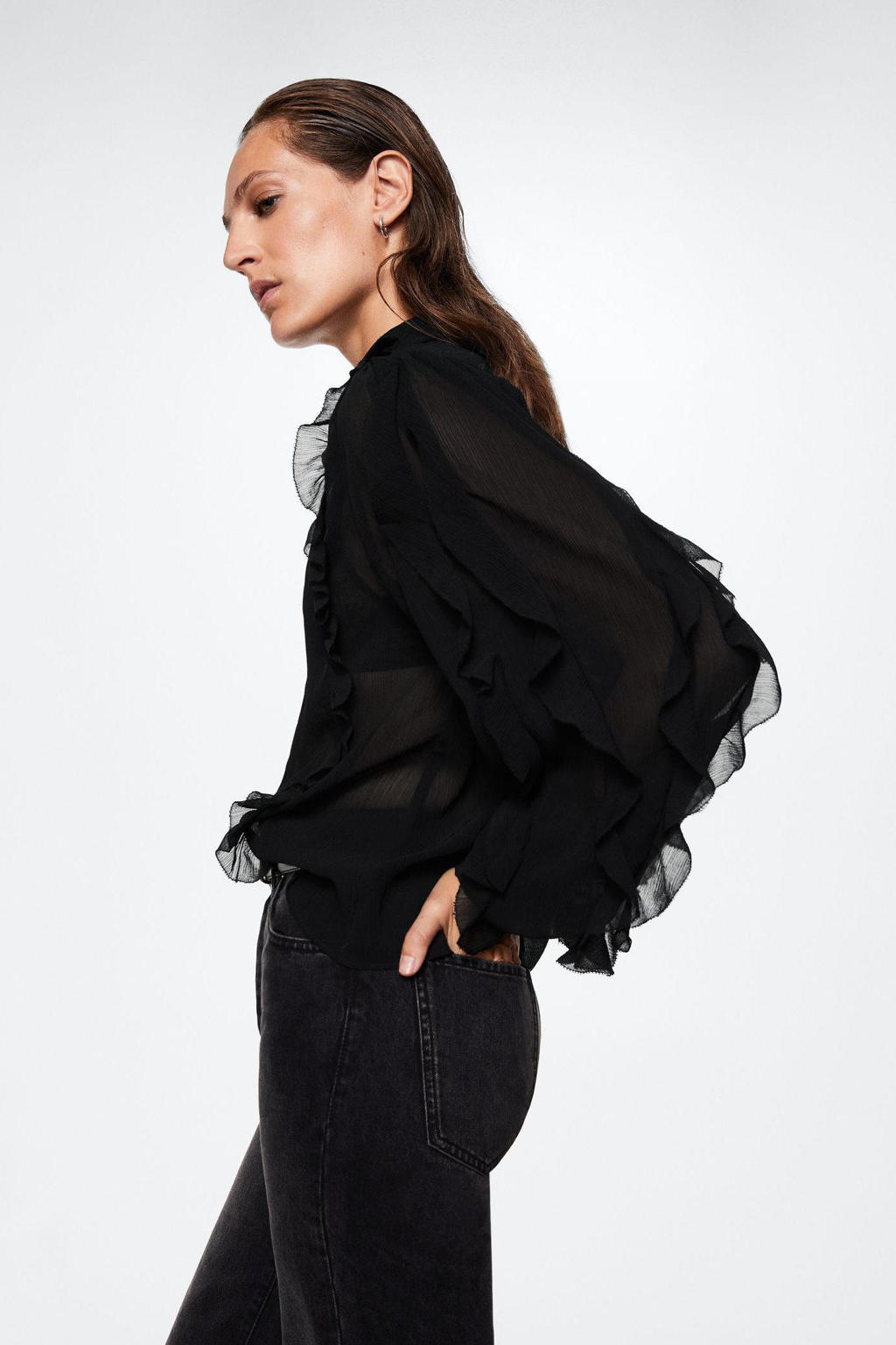 Morgan semi-transparante blouse in print groen/zwart/blauw Morgan semi-transparante blouse in print groen/zwart/blauw