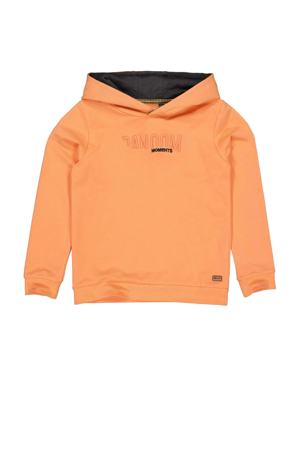 Oranje jongens Quapi hoodie van sweat materiaal met tekst print, lange mouwen en capuchon