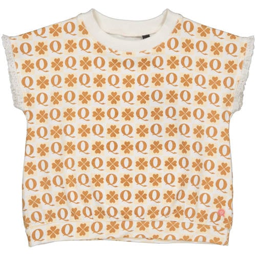 Quapi T-shirt met all over print wit/oranje