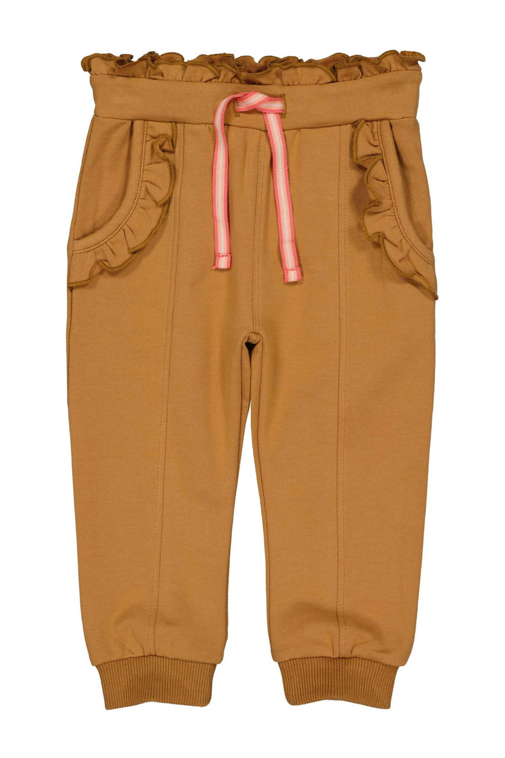 Bruine meisjes Quapi regular fit broek van stretchkatoen met elastische tailleband met koord