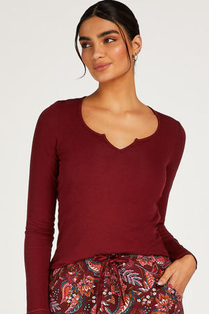 pyjamatop met ribstructuur donkerrood