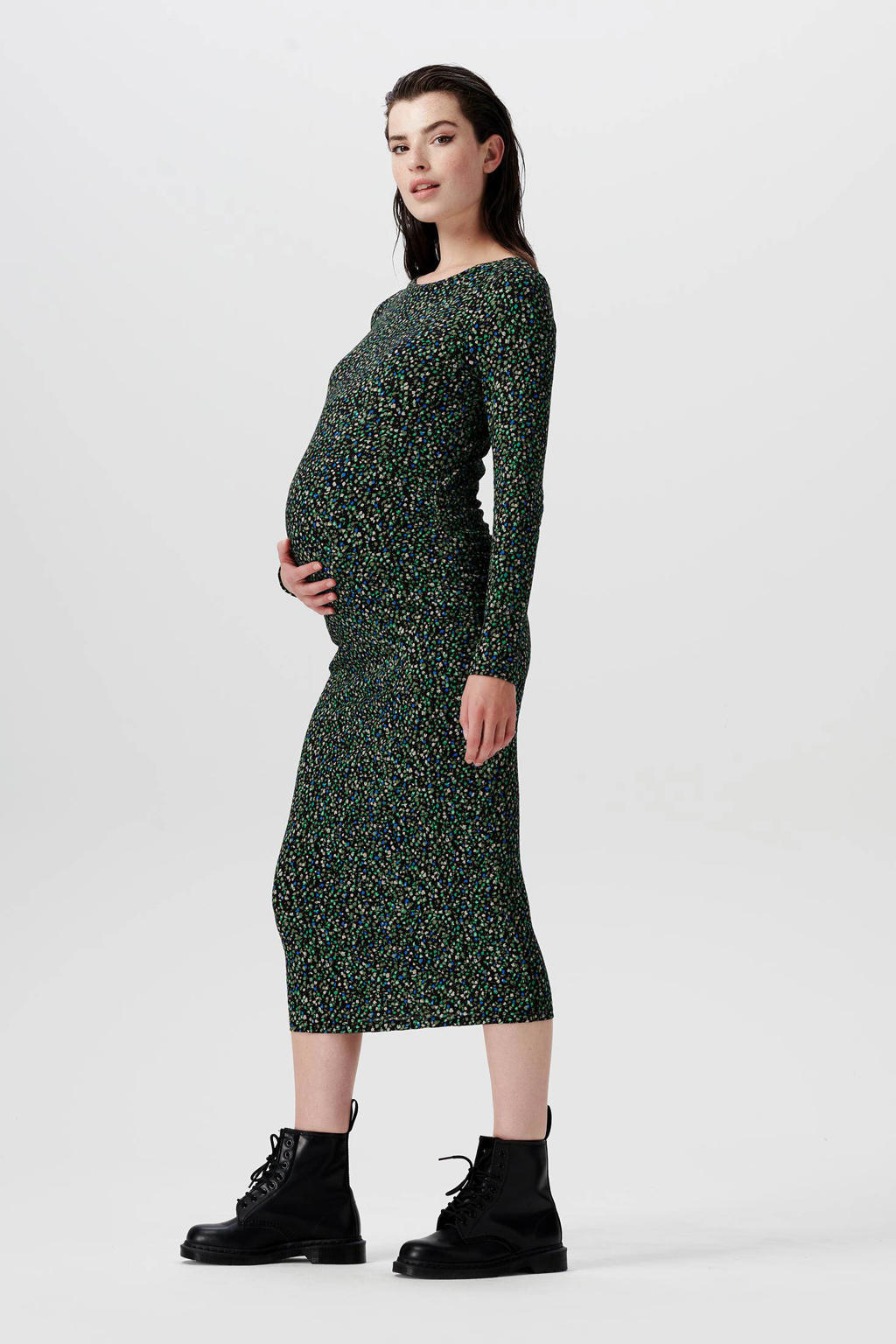 Chelsea Clark Dames Midi zwangerschapsjurk met voedingsfunctie (ZWART